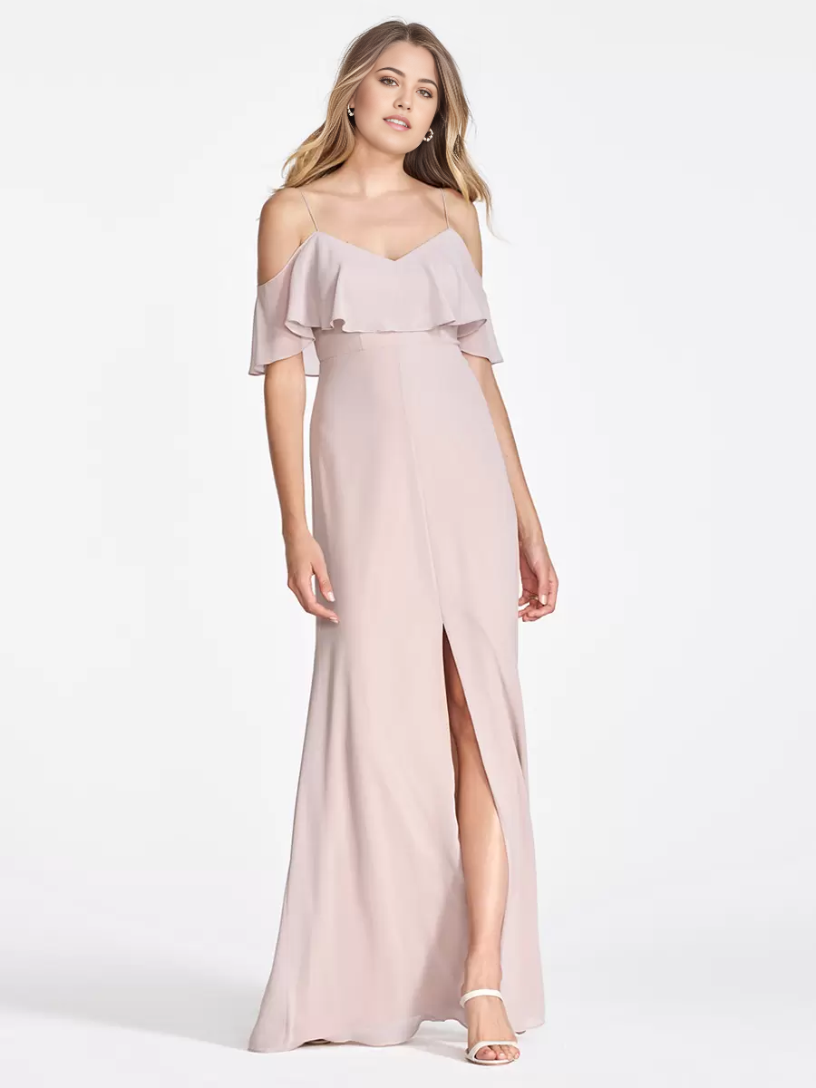 A-Line Chiffon Shoulder Ruffled Split formal dresses Bridesmaid Dresses evening gown Prom Dress